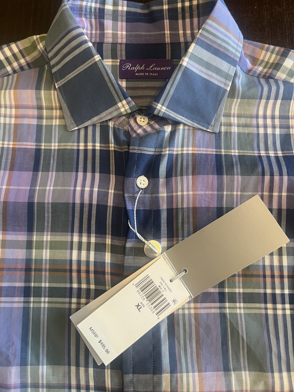 Ralph Lauren Purple Label Navy, Purple & Light Blue Plaid Dress Shirt - Picture 2 of 6